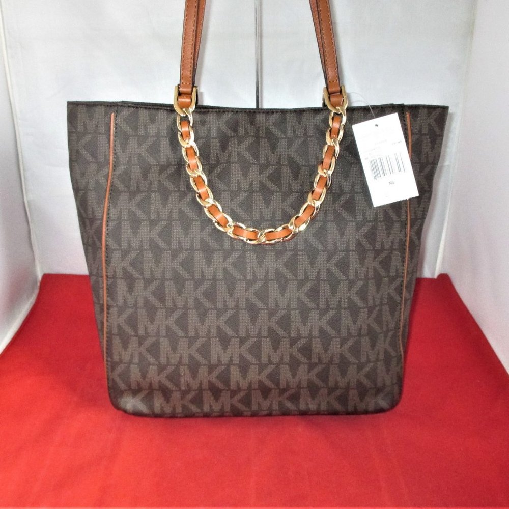 Michael Kors Harper Large N/S MK Signature Tote $298 Brown #013 - Picture 11 of 13